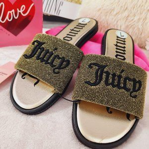 Juicy Couture Gold & Black Sparkle Slides {YUNA} Slippers
